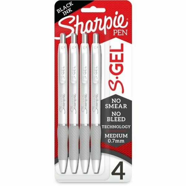 Newell Brands Sharpie Pen, Gel, 0.7mm, Black Ink/White Barrel, 4PK SAN2126207